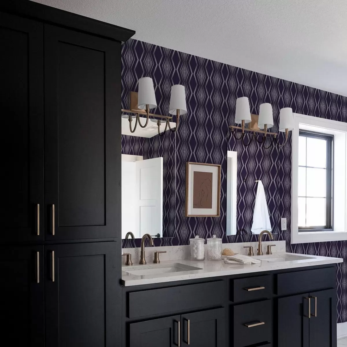 Papier peint Fond violet intense avec des losanges et des lignes grises en zigzag a00974v1