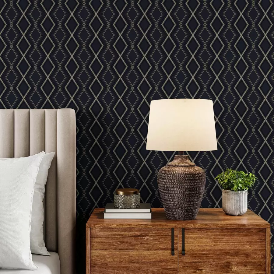 fototapeter Mørkeblå diamantgitter med tynde lyse linjer a00975