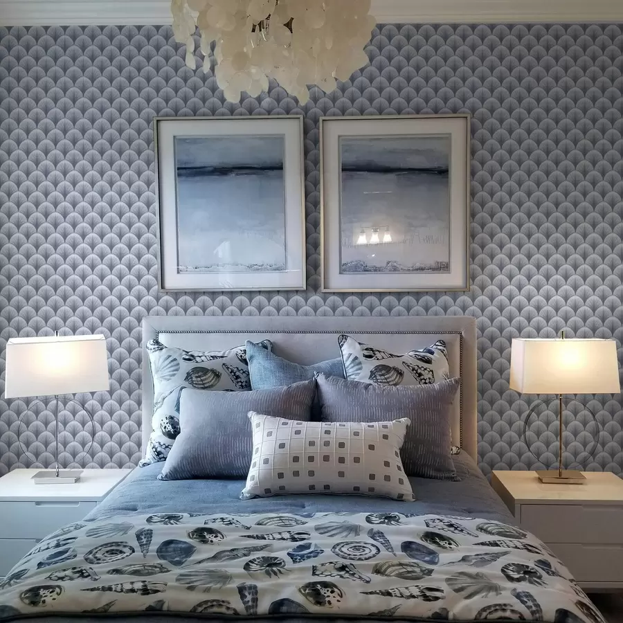 Murale Arcs bleus avec rayons sur fond bleu clair a00978v1