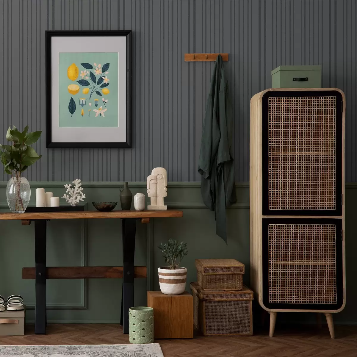 Papier peint Fond gris foncé avec rayures verticales texturées a00979v1