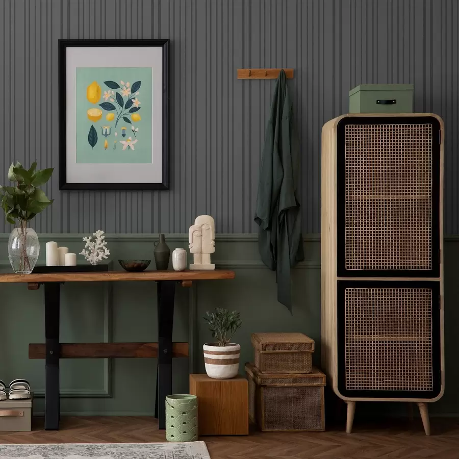 fototapeter Mørkegrå baggrund med lodrette teksturerede striber a00979v1