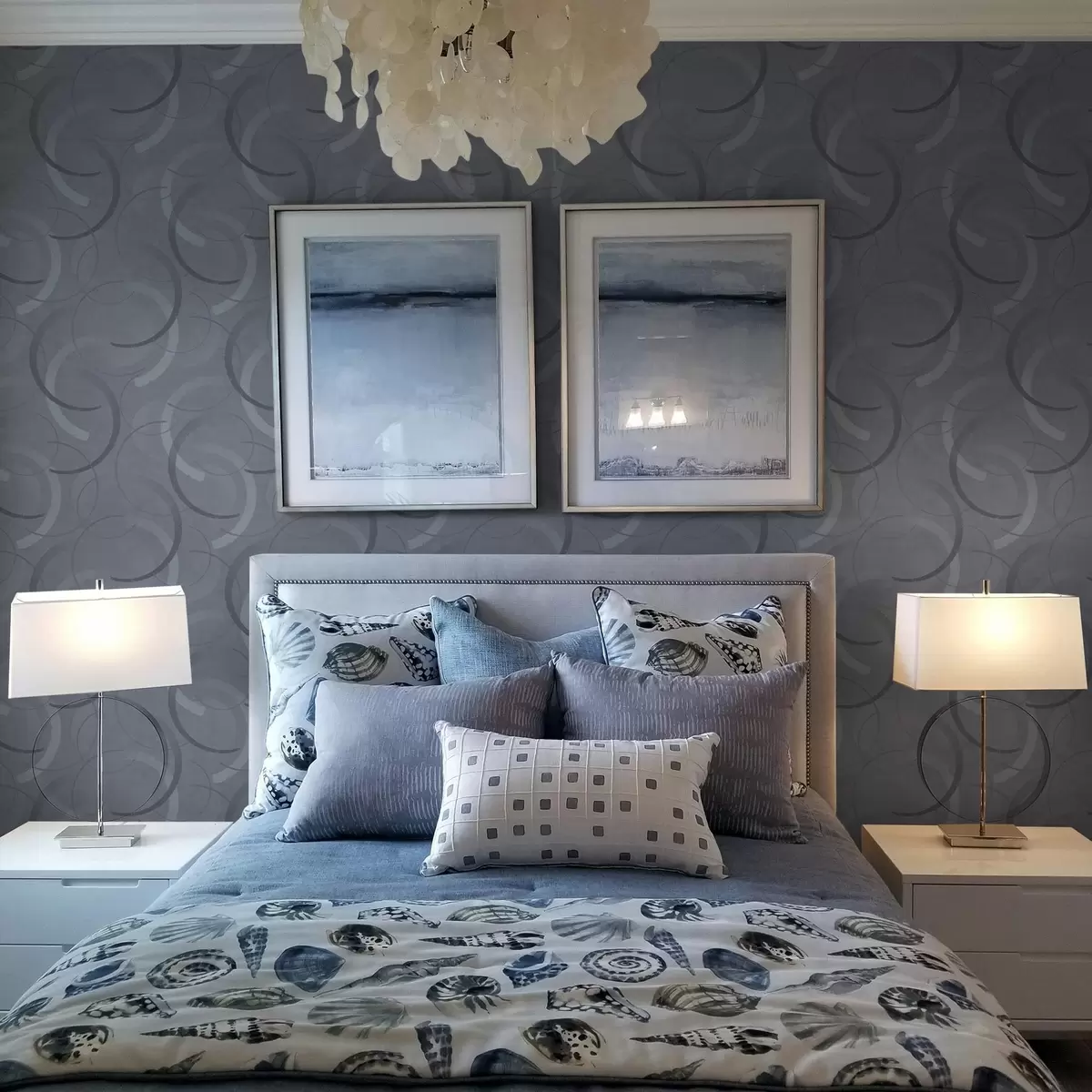 Tapete Halbkreise und weiche Kreise in einer kühlen grau-blauen Farbpalette a00980