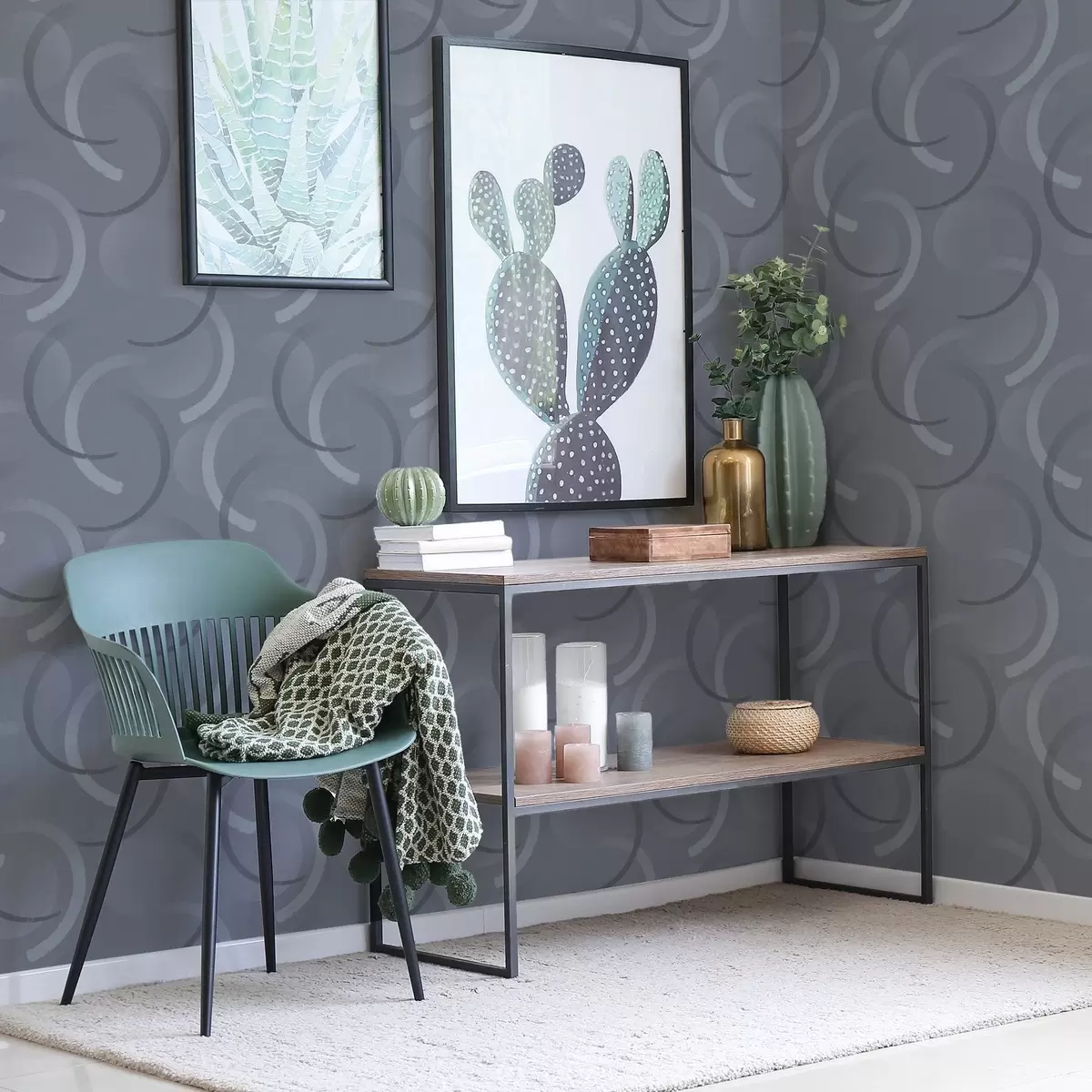 Papier peint Demi-cercles gris et cercles flous sur un fond texturé a00981