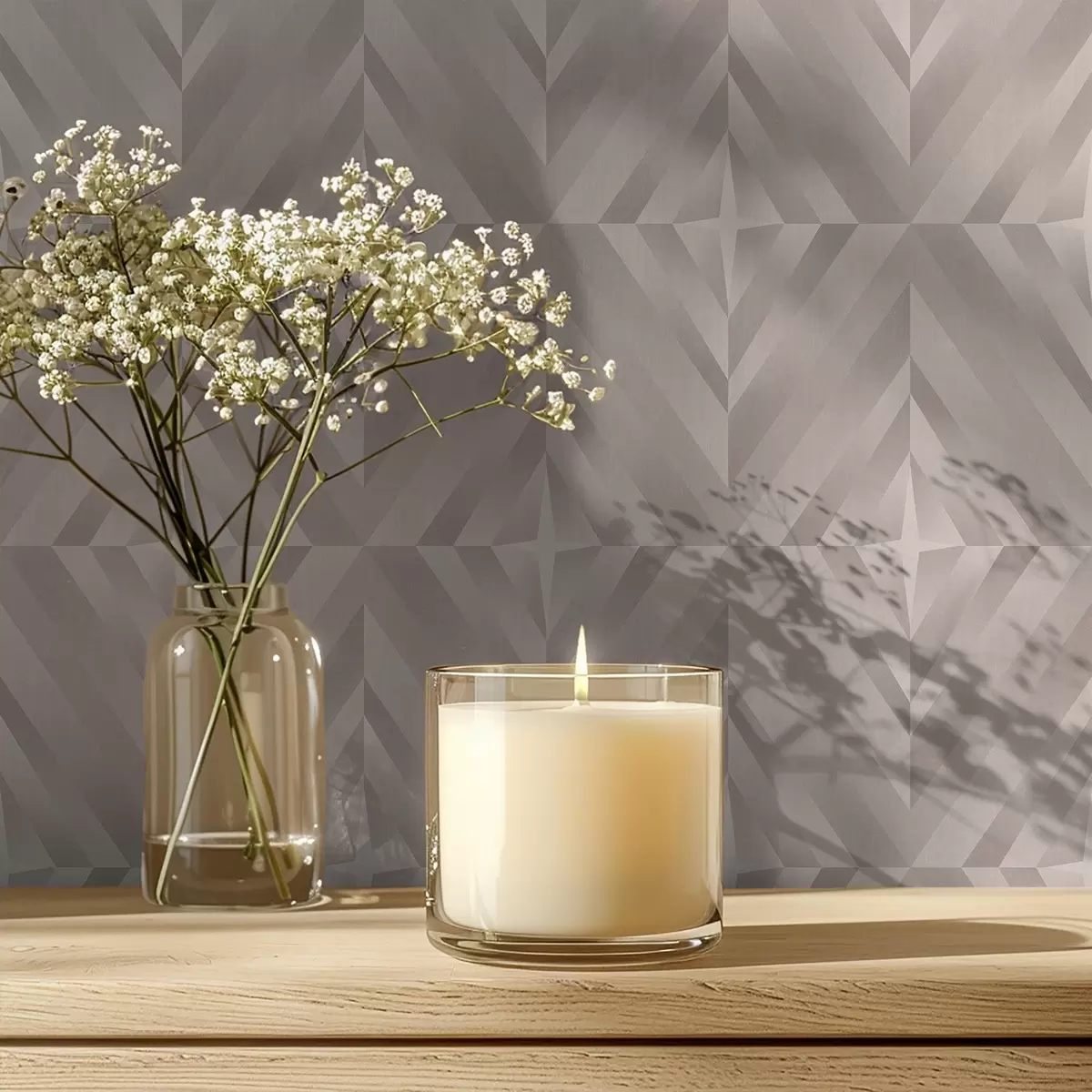 Tapete Geometrische Quadrate mit Pfeilen in warmen Beigetönen a00982