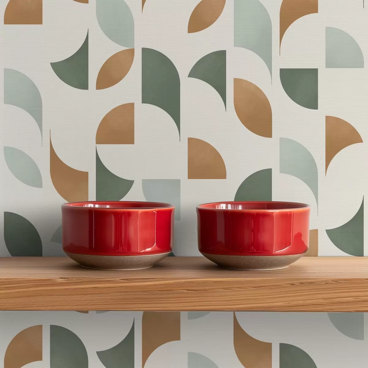 Baggrund Abstrakte halvcirkler og blade i grøn og terrakotta a00985