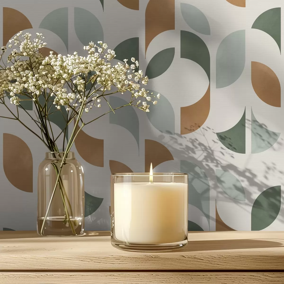 Baggrund Lodrette søjler af halvcirkler og blade, grøn terrakotta a00986