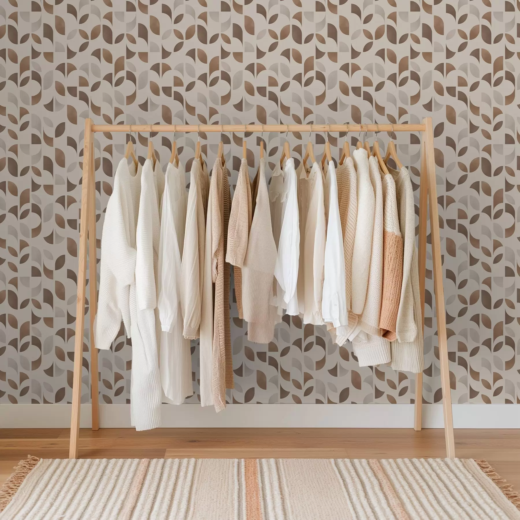 Fototapete Rhythmus aus Halbkreisen und Blättern in warmen Karamellbrauntönen a00986v1