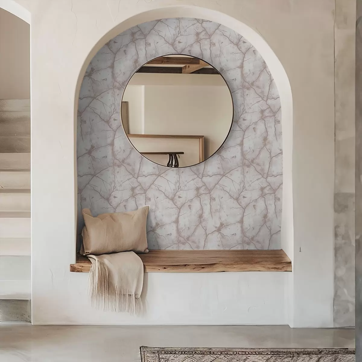 Tapete Leichtbeton mit einem Netz aus rosa Rissen und Flecken a00987