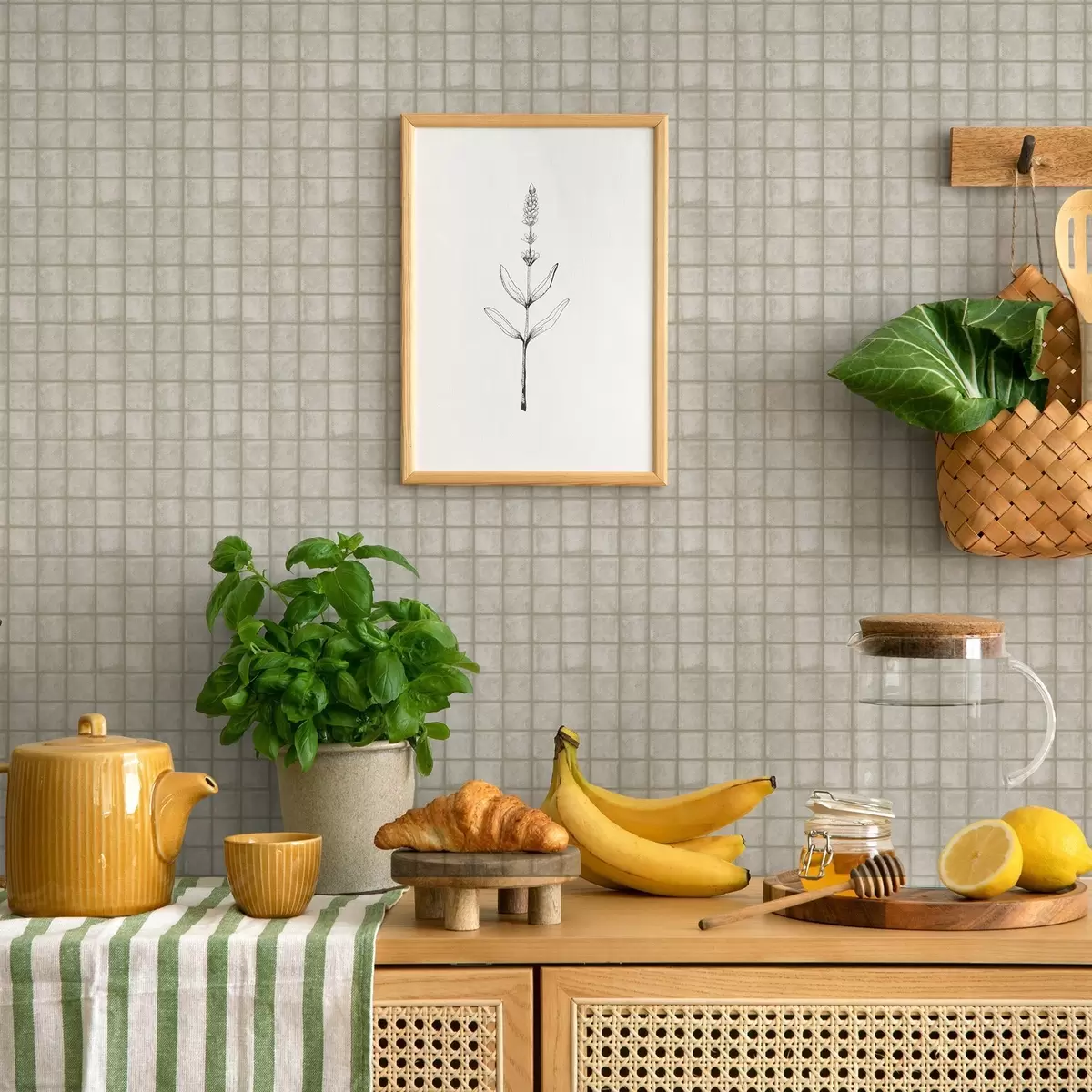 Baggrund Imitation af firkantede fliser i en blød grågrøn palet a00988