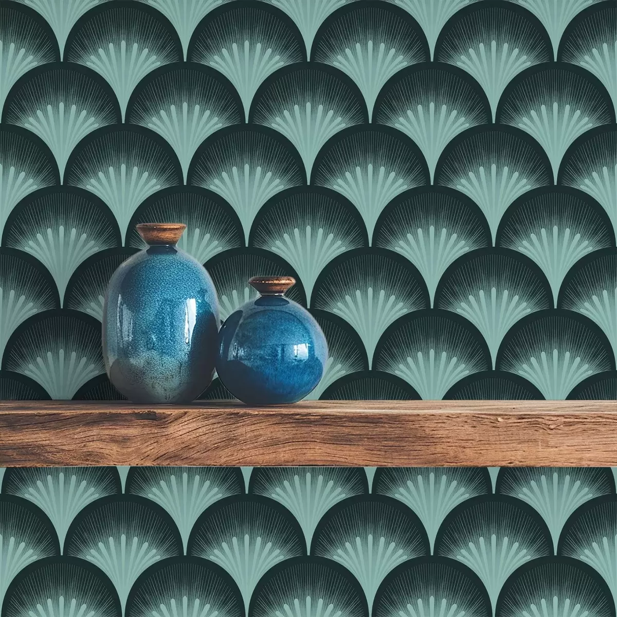 Baggrund Kontrastfulde mintfarvede vifter på en næsten sort baggrund a00990