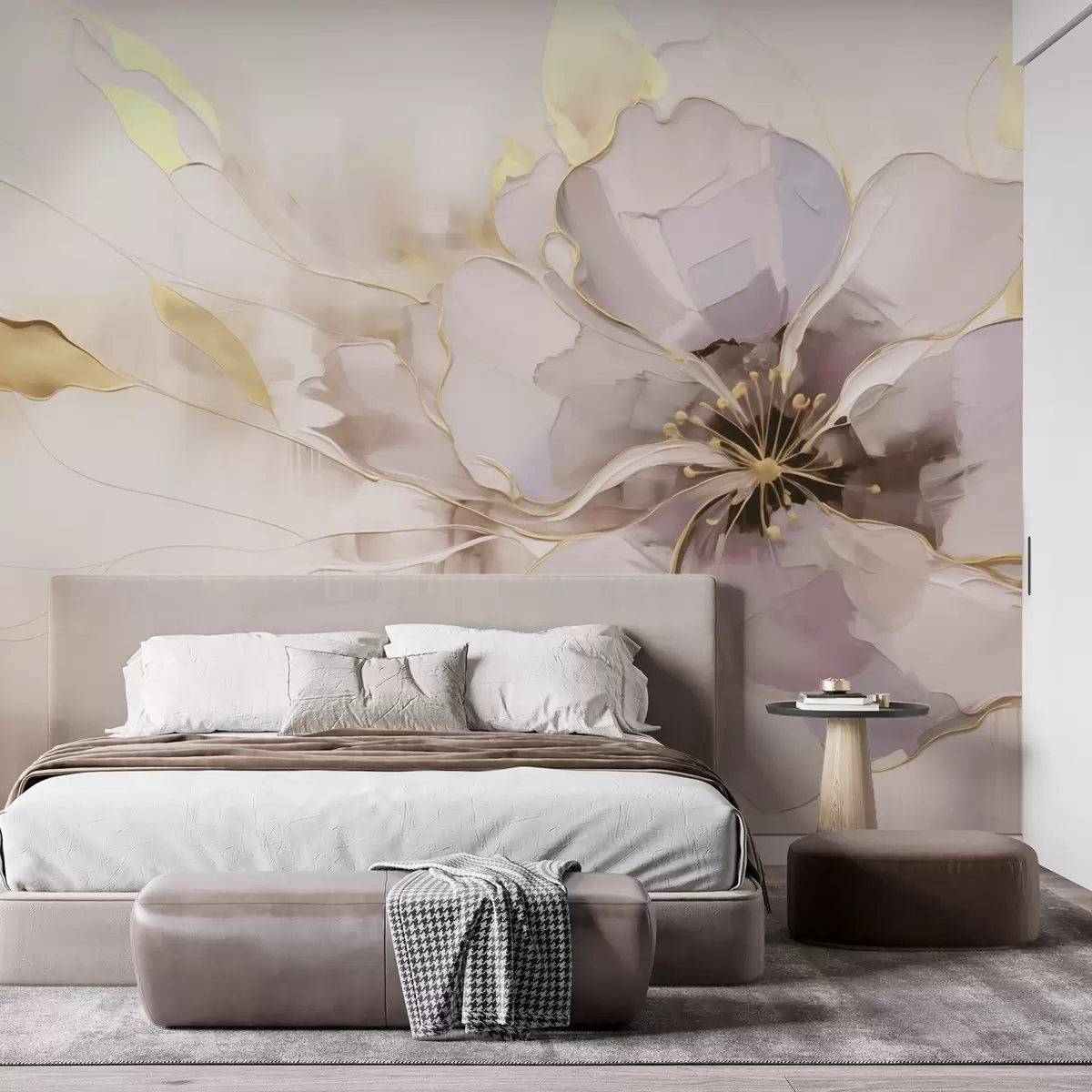 fototapeter Blå blomst med gule accenter i en abstrakt penselstrøgstil w09505