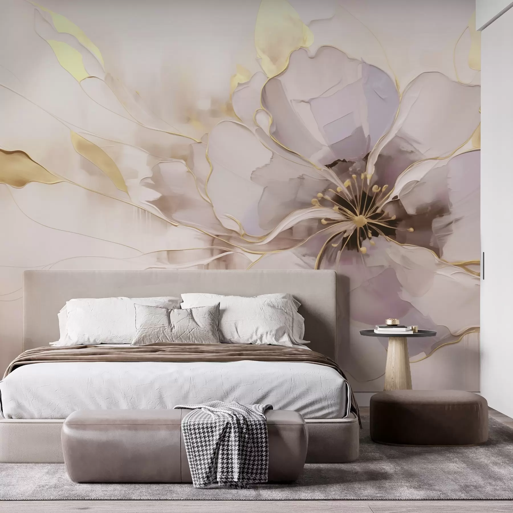 fototapeter Blå blomst med gule accenter i en abstrakt penselstrøgstil w09505