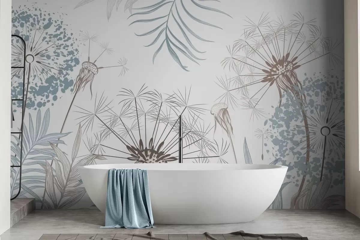 fototapeter Mælkebøtter blandt bladene w04942