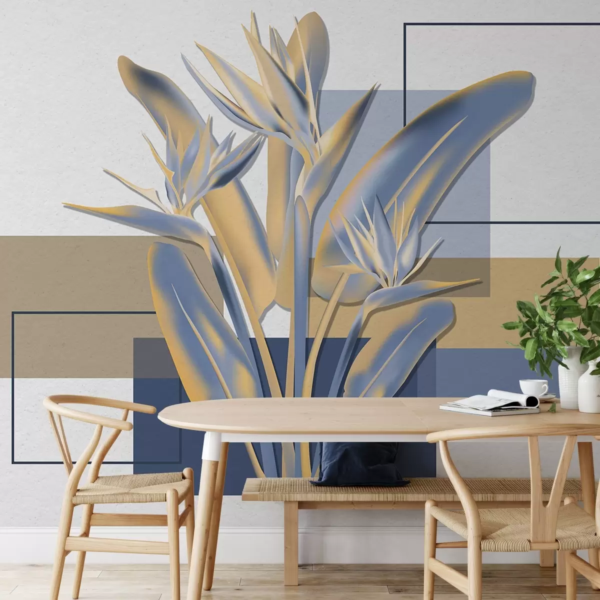 fototapeter Strelitzia og geometria w04949v1