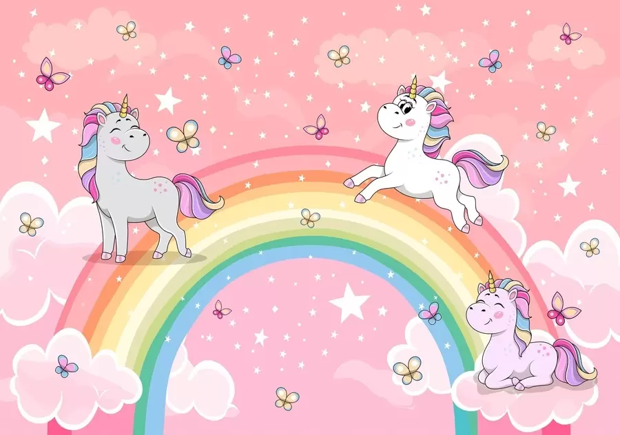 Fototapete Einhörner auf einem Regenbogen w04930