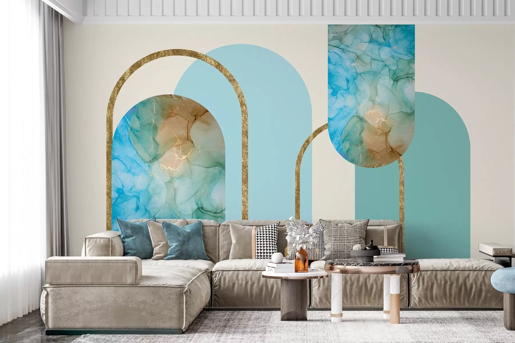 fototapeter elegante buer med imiteret marmor i art deco-stil w04879