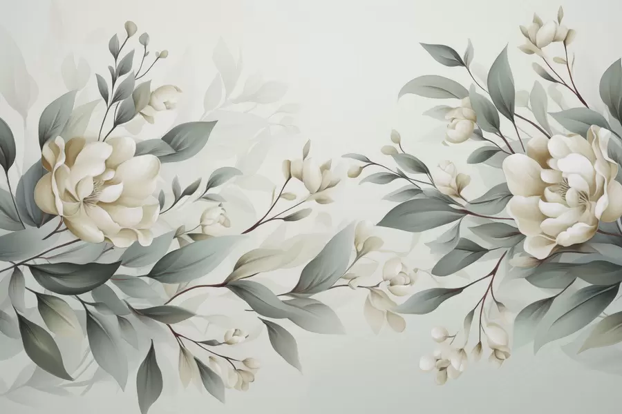 Murale Feuillage avec fleurs w04976