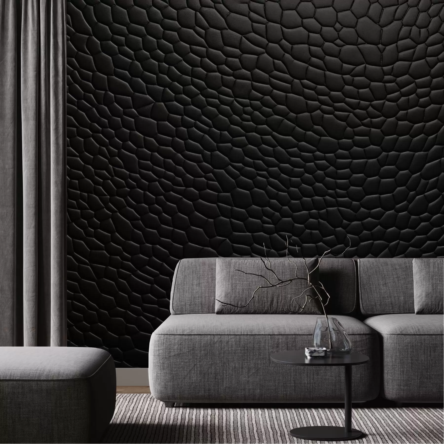 Murale Mosaïque noire avec un relief tridimensionnel doux w04955