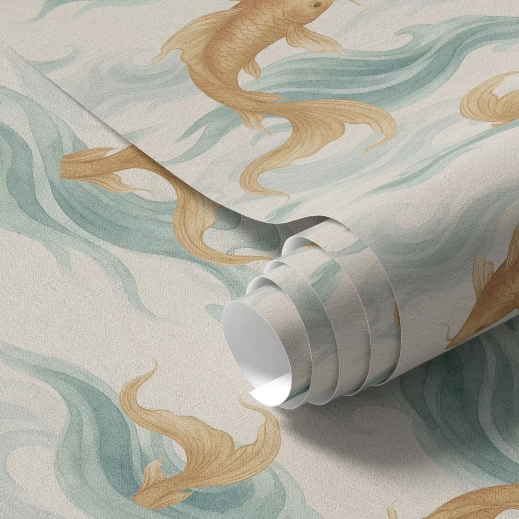 fototapeter Amber koi fisk svømmer blandt bløde turkise bølger a00894