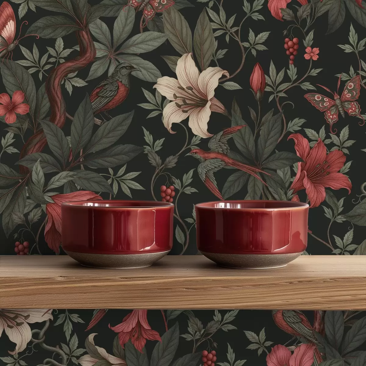 Baggrund Mørke jungleblomster med fugle og sommerfugle a00895