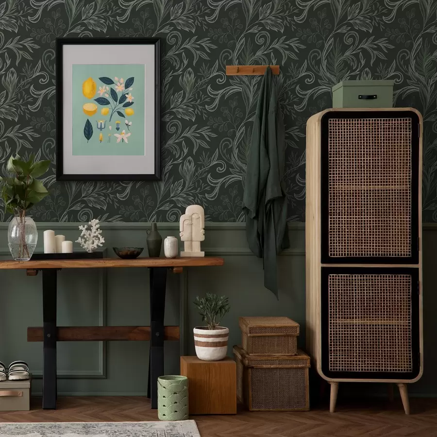 fototapeter Dybe skovkrøllede blade i kridtgrønne toner a00935v2