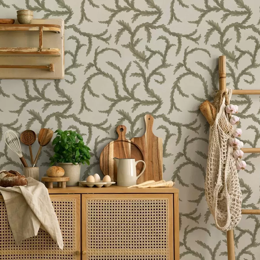 fototapeter Bløde grønne nåletræskrøller på en lys baggrund a00938