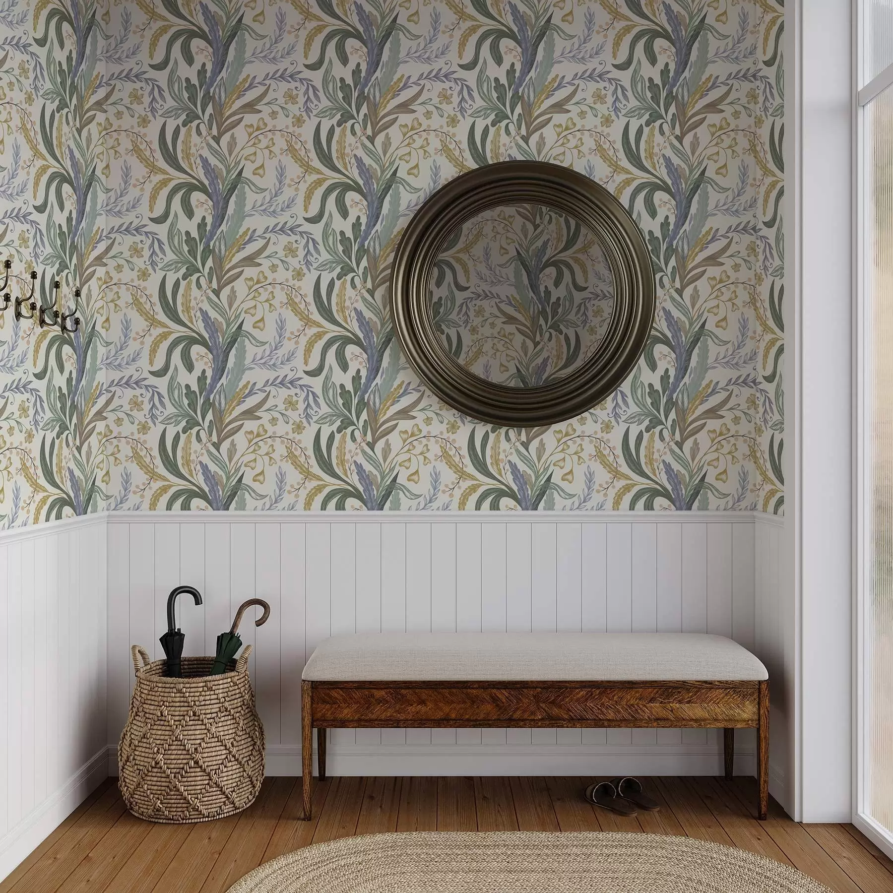 Fototapete Üppiges Blumenornament in sanften Pastelltönen a00939