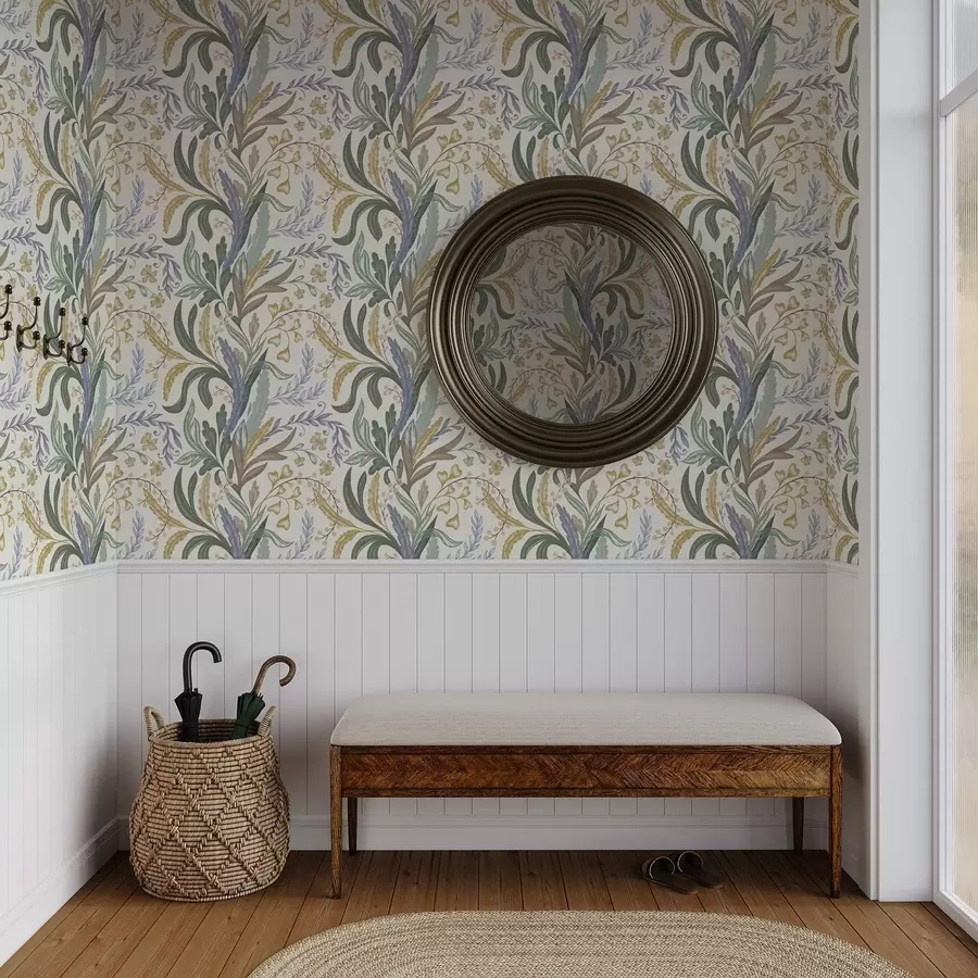 fototapeter Frodigt blomsterornament i en blød pastelfarvepalet a00939