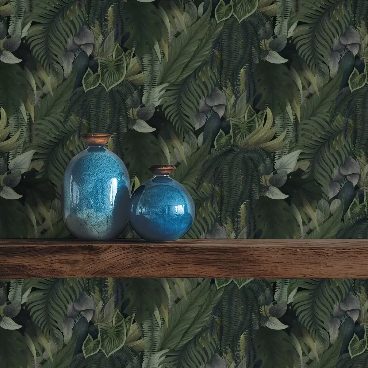 Tapete Dichtes tropisches Laubwerk in tiefgrünen Dickichten a00943