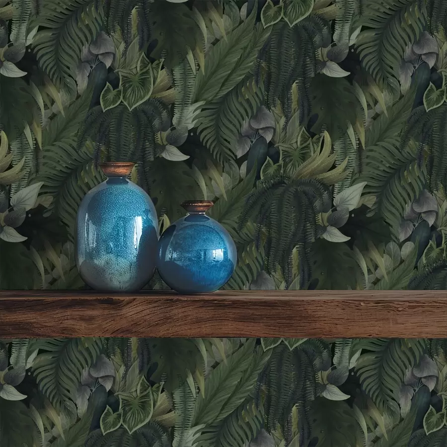 fototapeter Tæt tropisk bevoksning i dybe grønne krat a00943