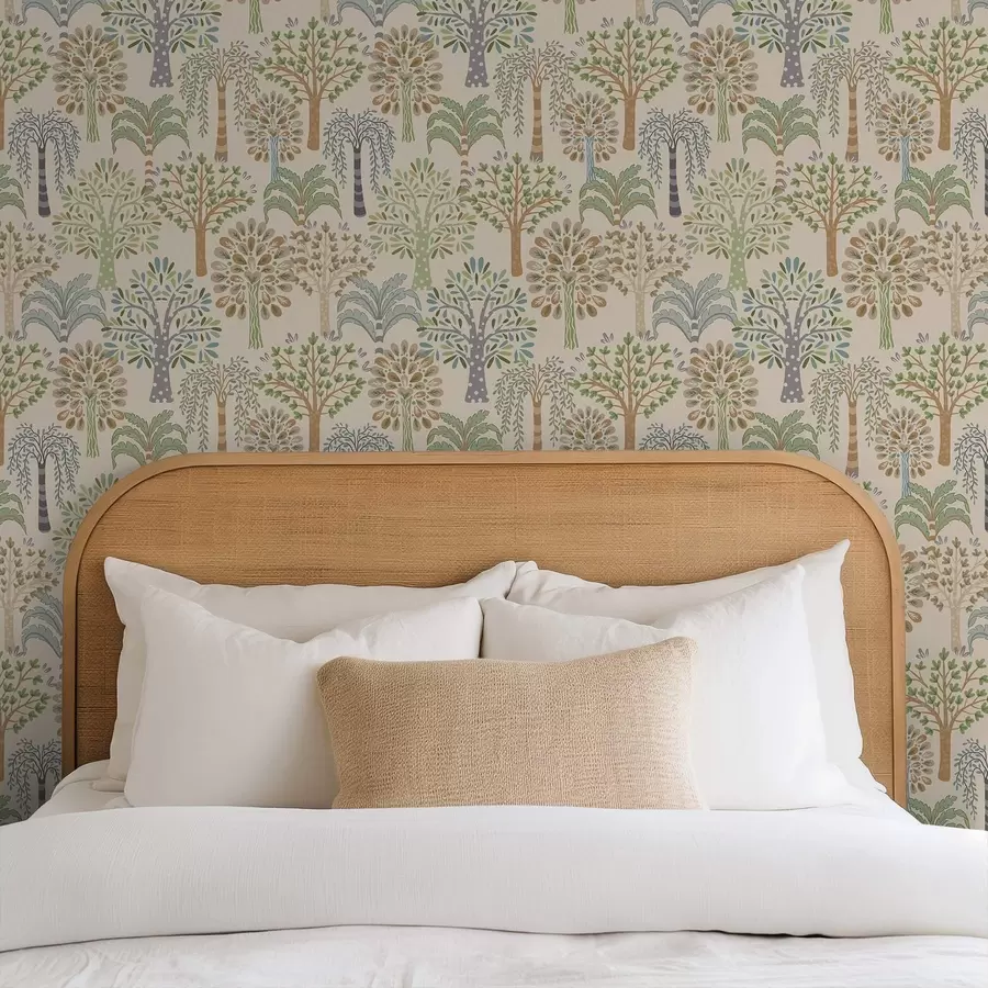 Murale Arbres décoratifs dans une palette naturelle douce a00960