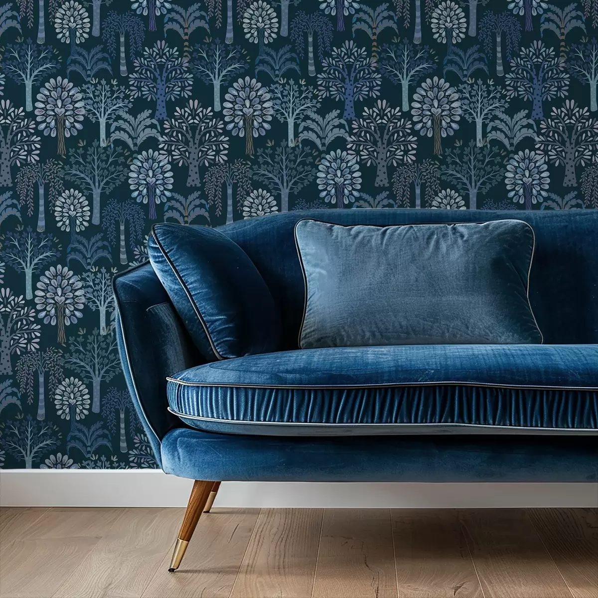 Baggrund Natskov med dekorative træer i blå nuancer a00960v2