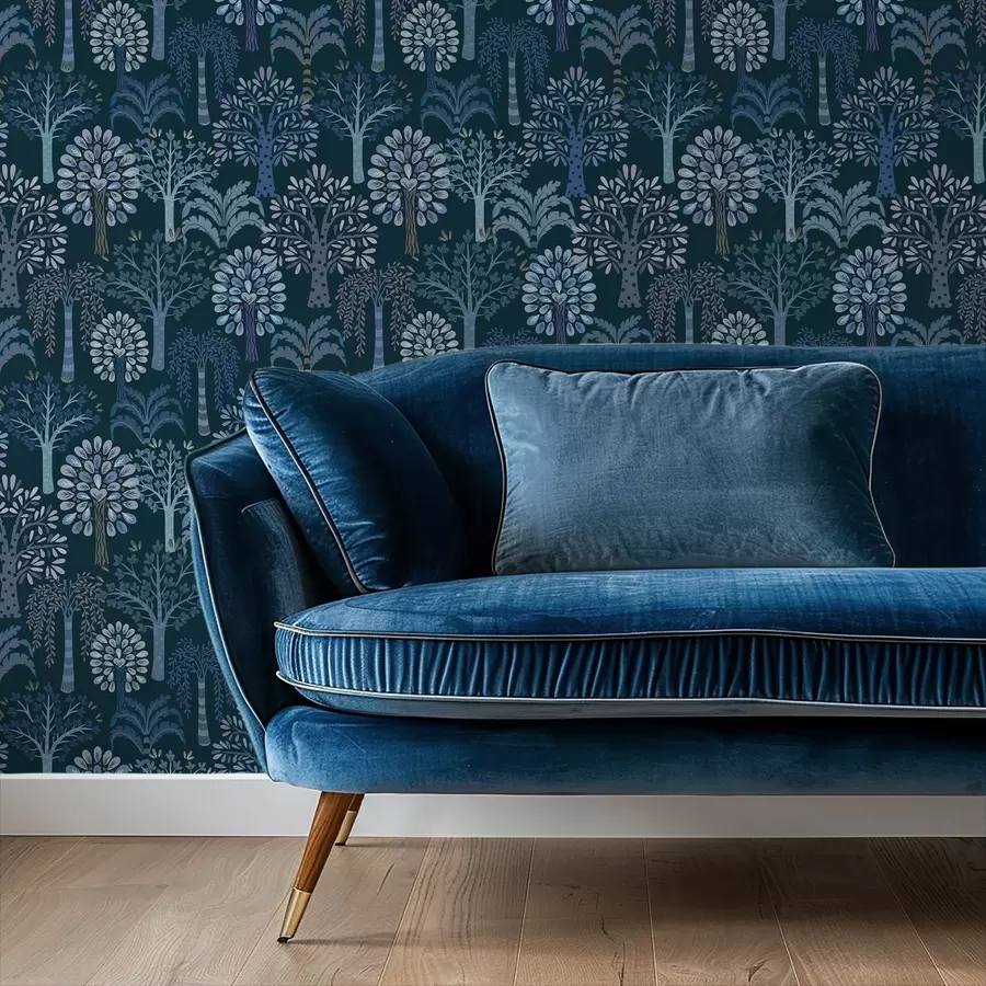 fototapeter Natskov med dekorative træer i blå nuancer a00960v2