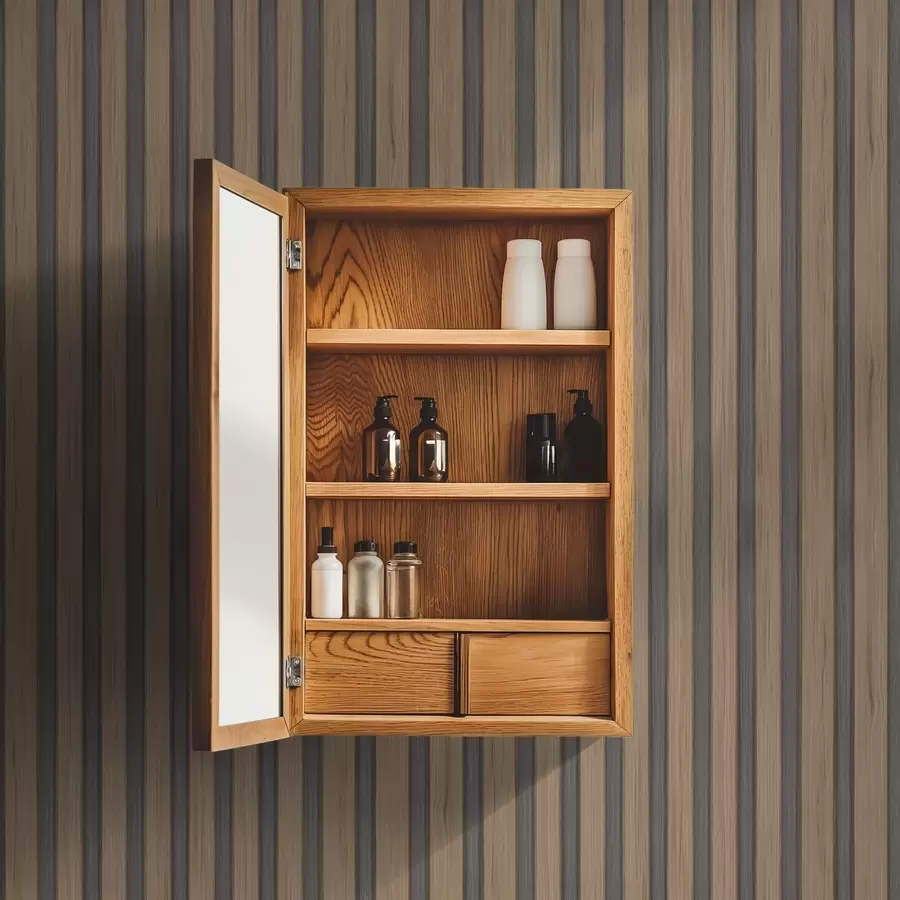 Murale Lattes verticales en bois avec inserts gris foncé a00991