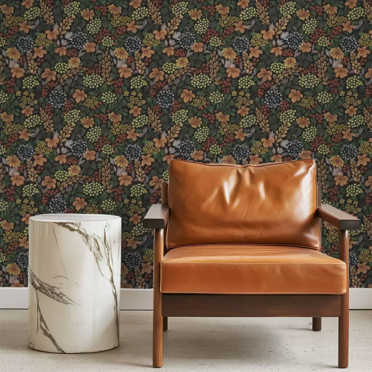 Papier peint Jardin nocturne chaleureux avec des fleurs jaunes et un feuillage luxuriant a00996v1