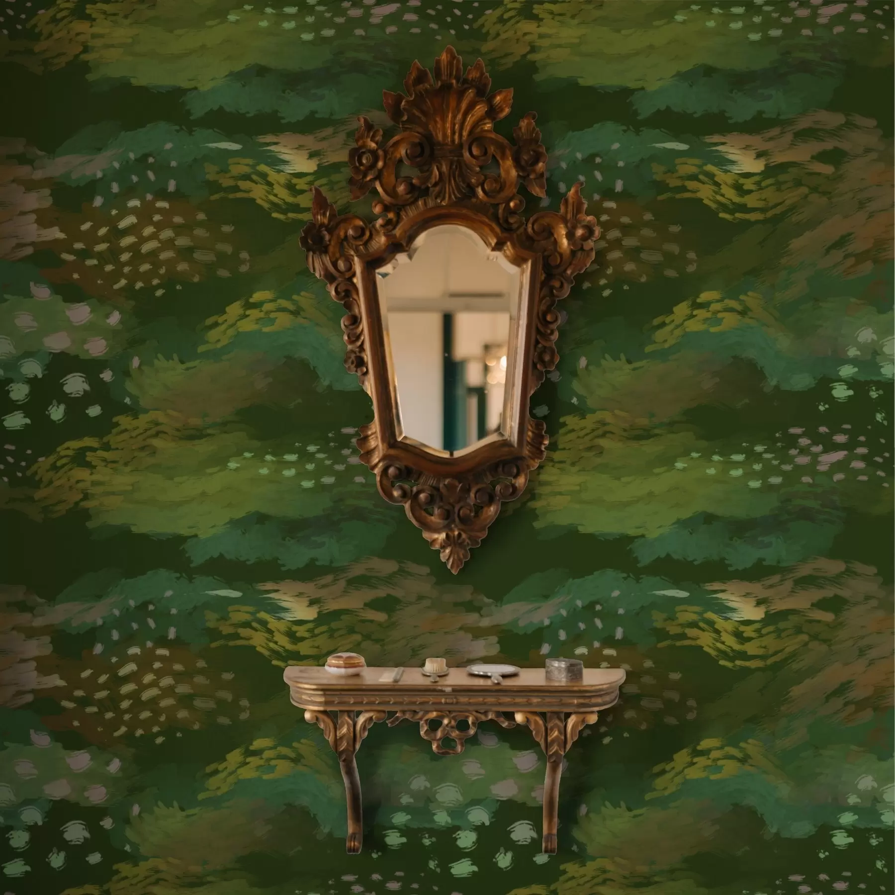 Murale Abstraction verte riche avec des coups de pinceau énergiques a00999v3