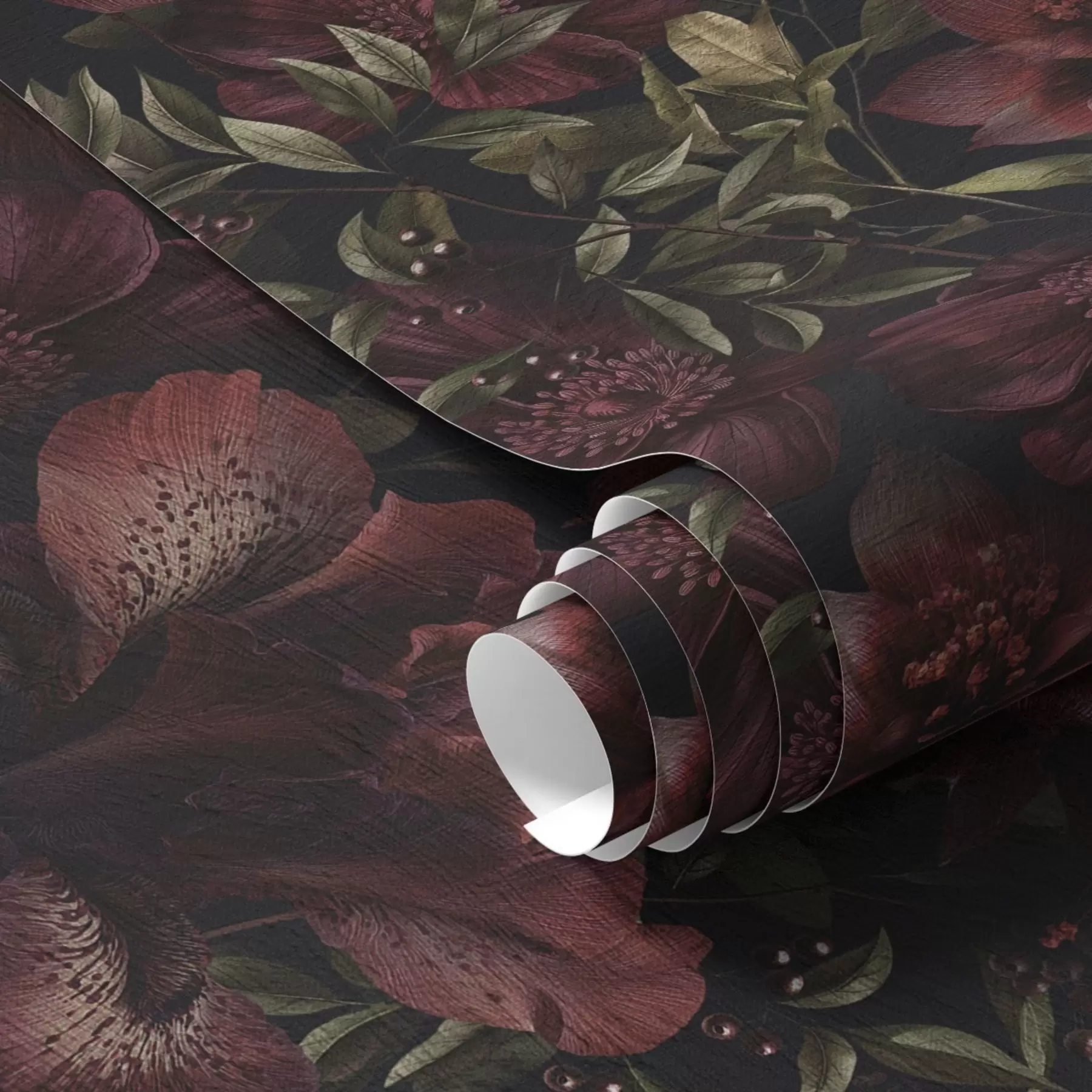 fototapeter Rige burgunderblomster på mørk baggrund a01032