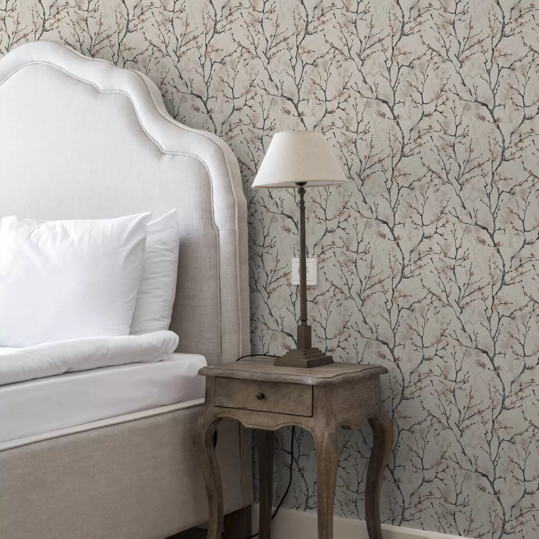 fototapeter Akvarelmalede sakura-grene på lys baggrund a01033