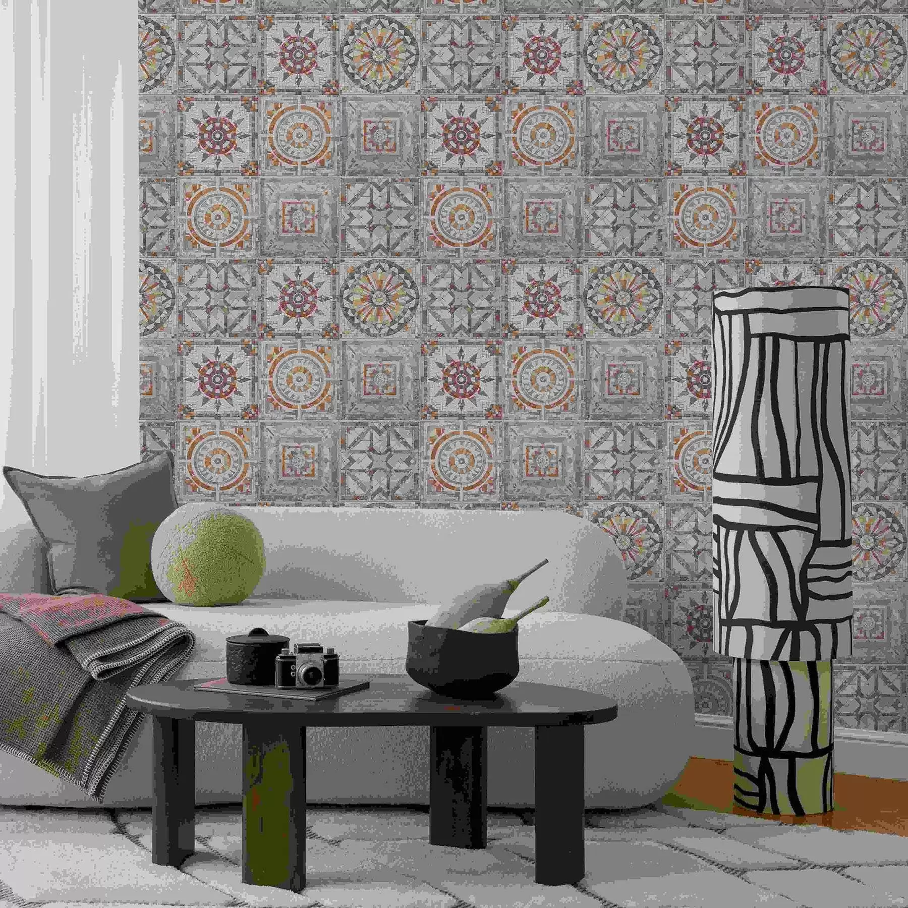 fototapeter Gamle stenmosaikmedaljoner med slidte detaljer a01042