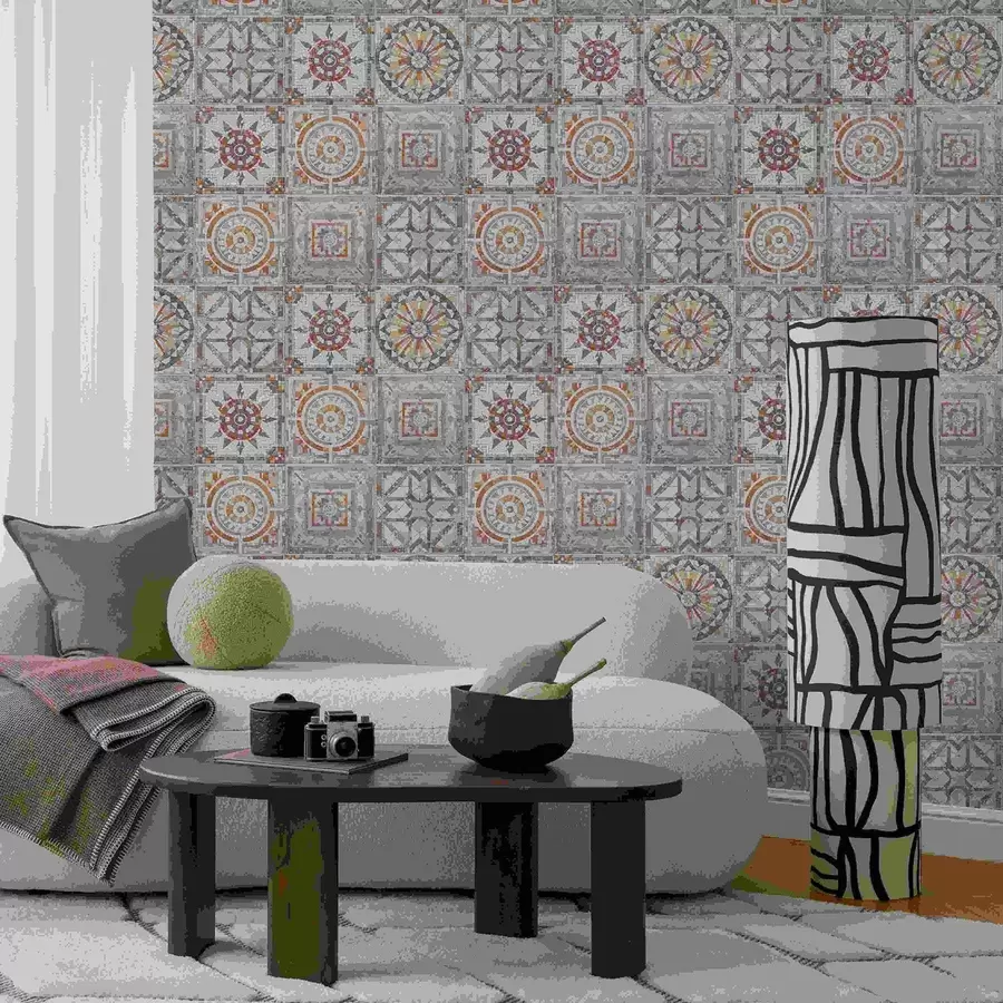 Murale Médaillons anciens en mosaïque de pierre aux détails usés a01042