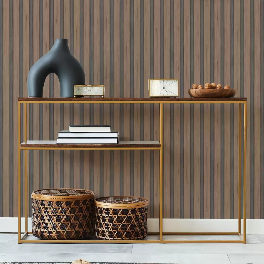 Murale Lattes verticales en bois avec inserts foncés a01054