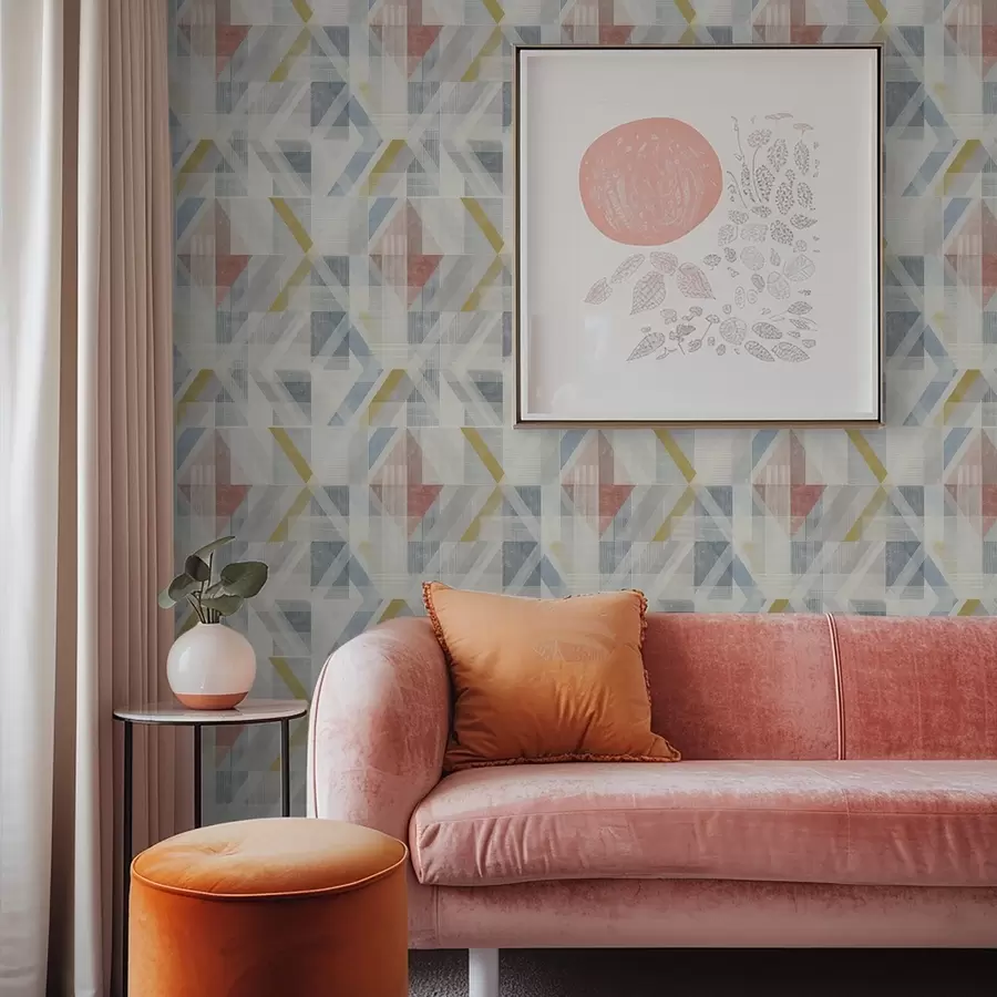 Murale Motif géométrique avec un losange rouge au centre a01055