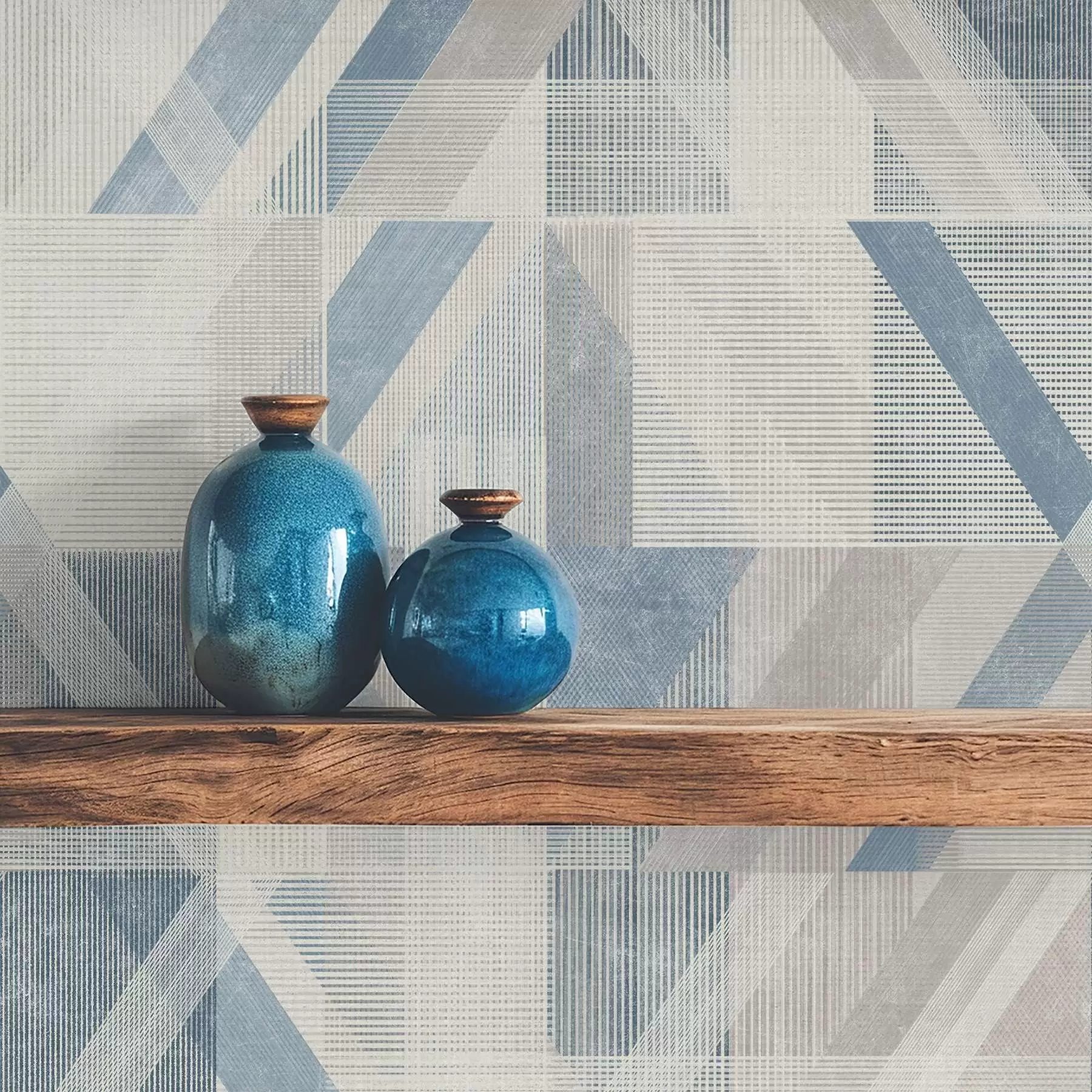 Murale Motif géométrique dans des tons bleu-gris froids a01055v1