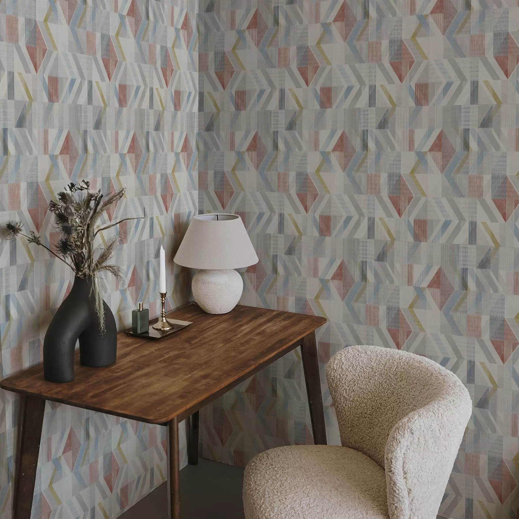 Fototapete Geometrische Pfeile in Pastellrot- und Pastellblau-Tönen a01056