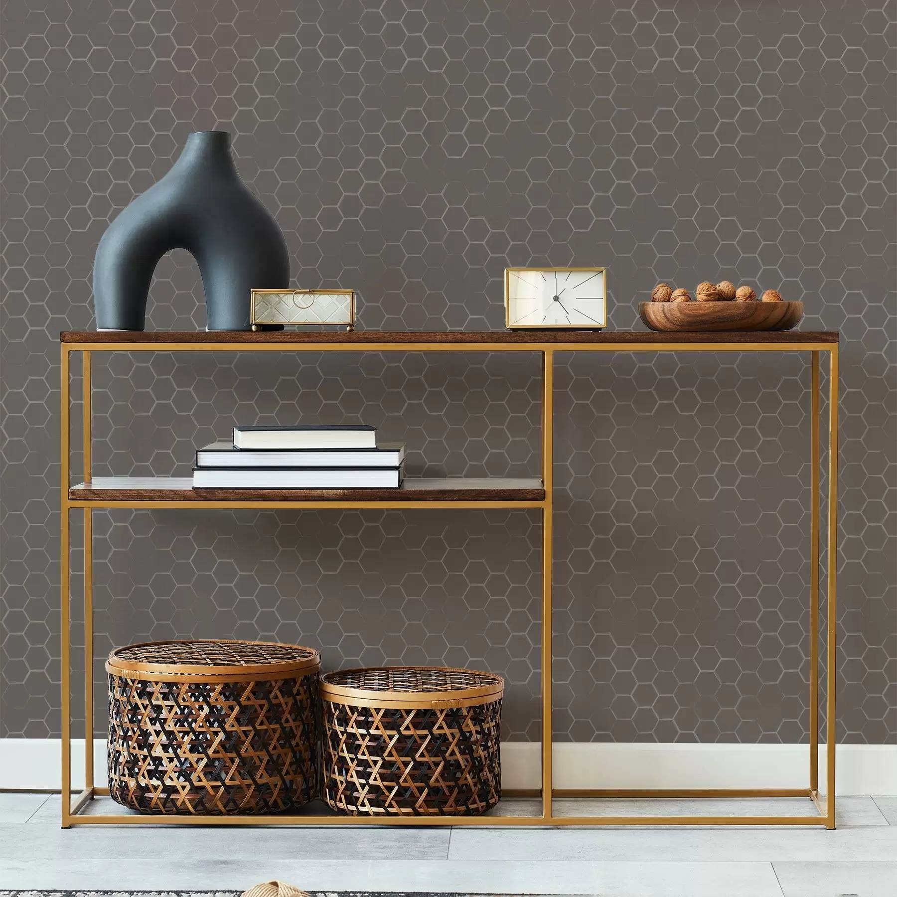 fototapeter Tæt sekskantet mønster i bløde gråtoner a01060v2