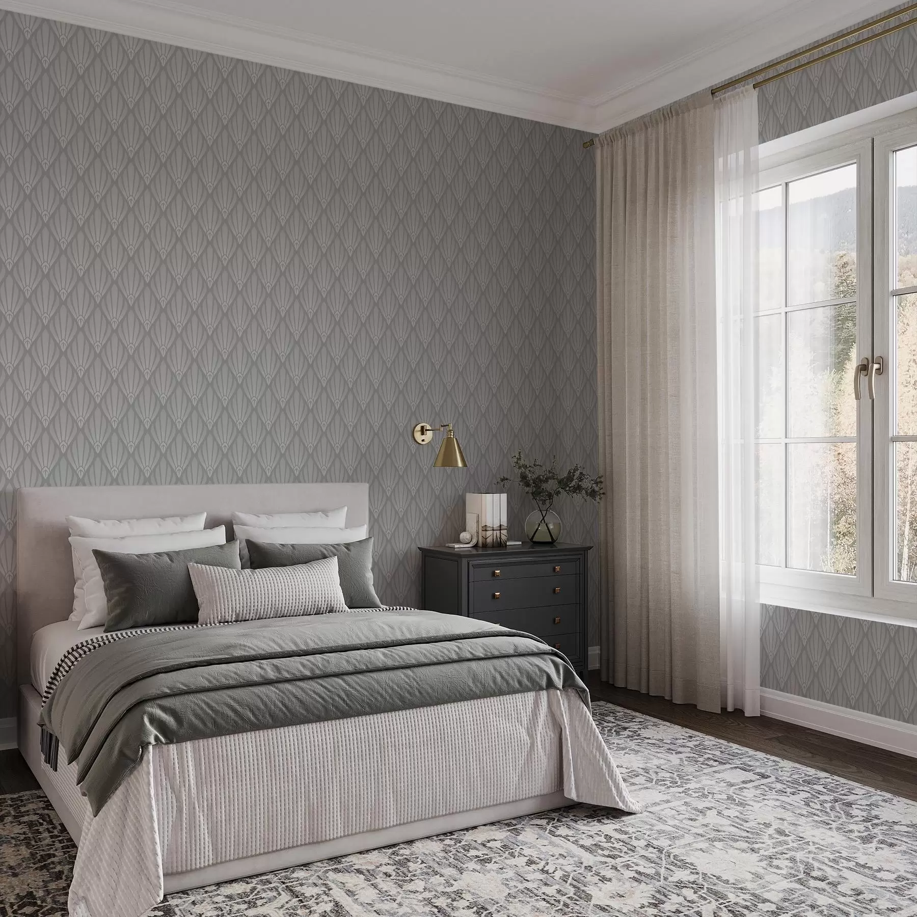 Fototapete Graues Art Déco mit fächerförmigen Formen a01064