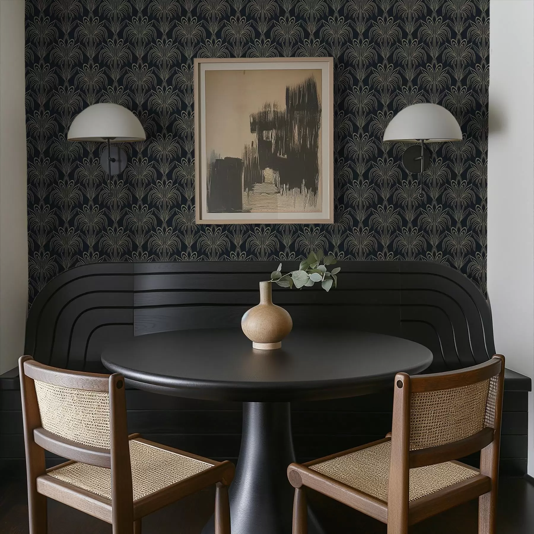 fototapeter Mørkt art deco-ornament med stiliserede planter a01065