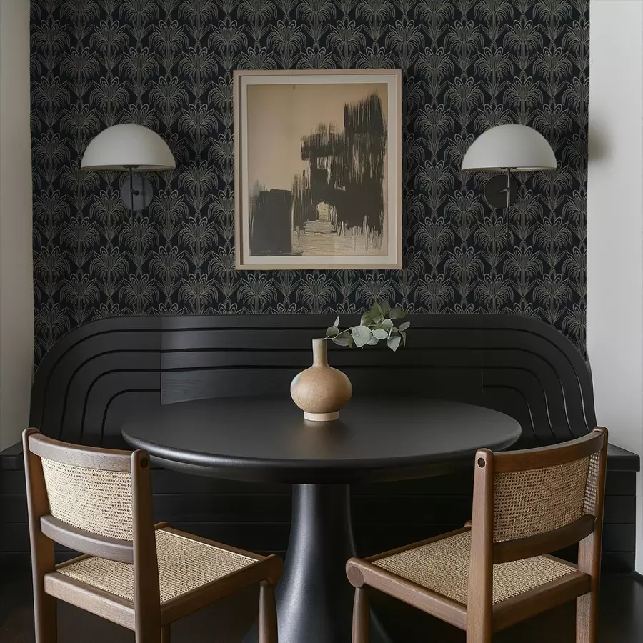 fototapeter Mørkt art deco-ornament med stiliserede planter a01065