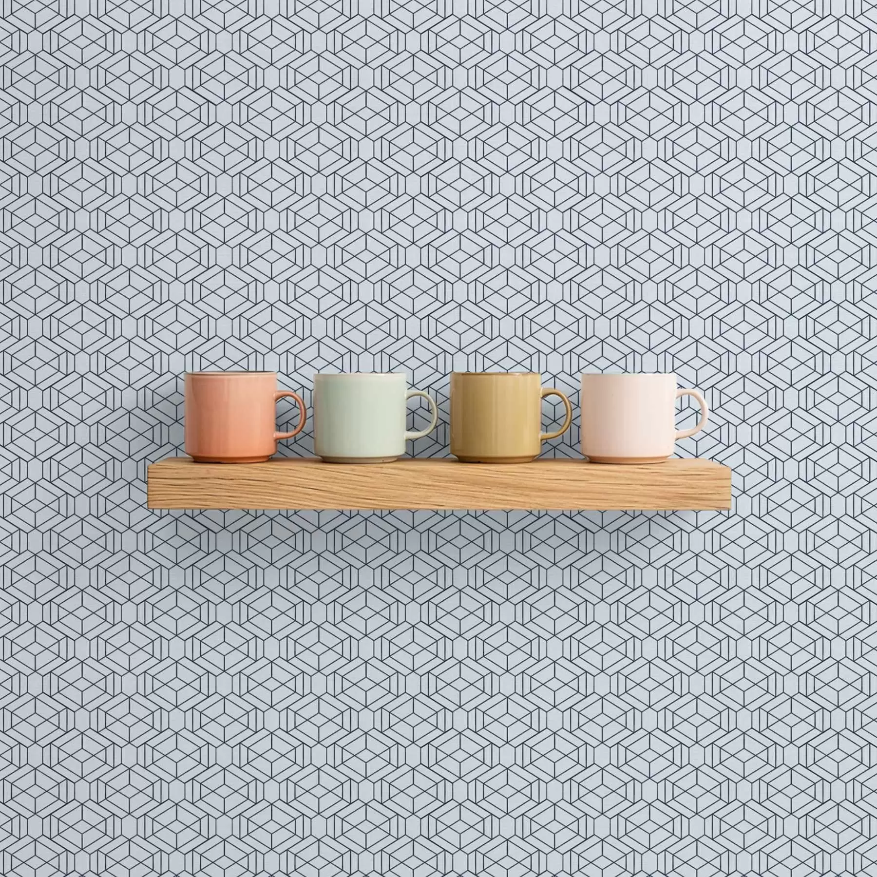 Murale Motif géométrique bleu clair en forme de cubes a01066