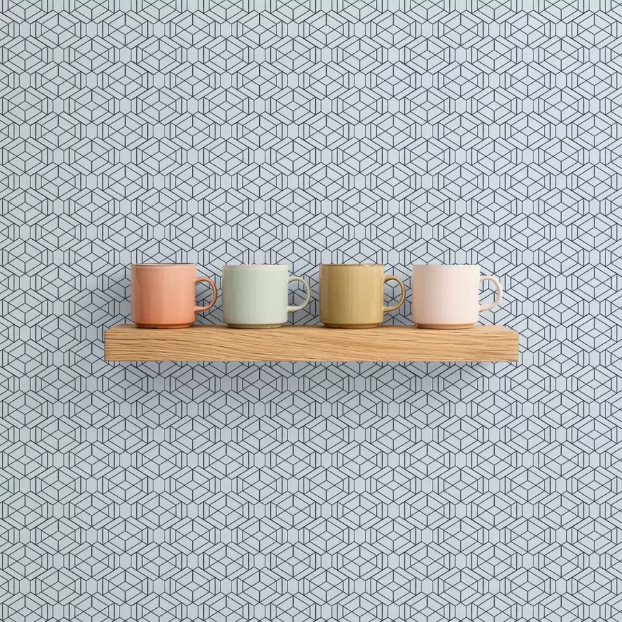 fototapeter Lyseblåt geometrisk terningmønster a01066